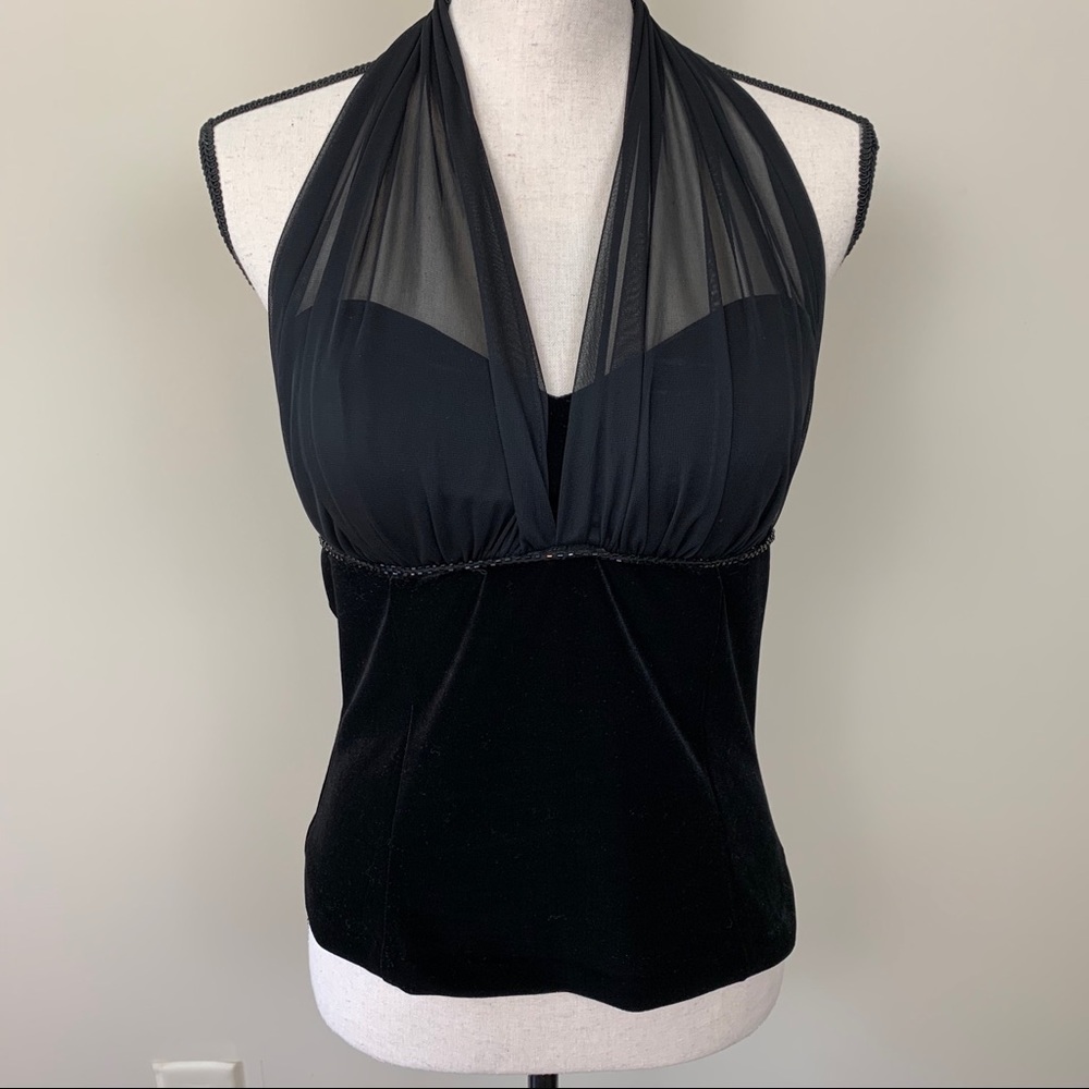 R&K Evening Black Velvet Halter Top with mesh sz 8